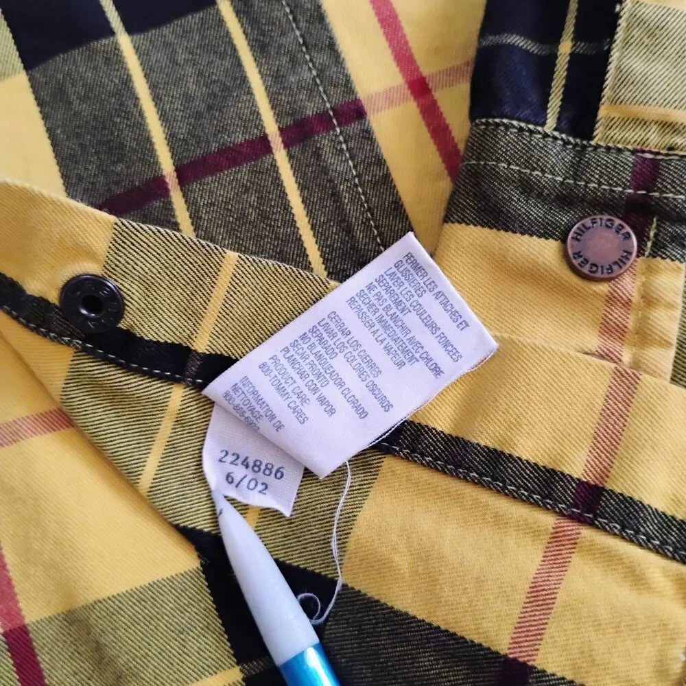 Tommy Hilfiger Y2K Yellow Plaid Flannel Shirt Small Clueless 2002 Snap Vintage - Picture 8 of 16